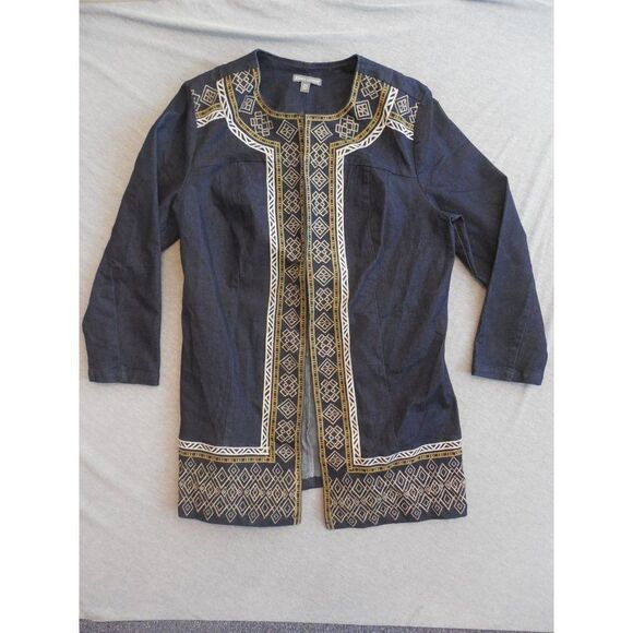 Jessica London Embroidered Jacket Women Sz 20 W Denim Long Sleeve Boho - Picture 1 of 6